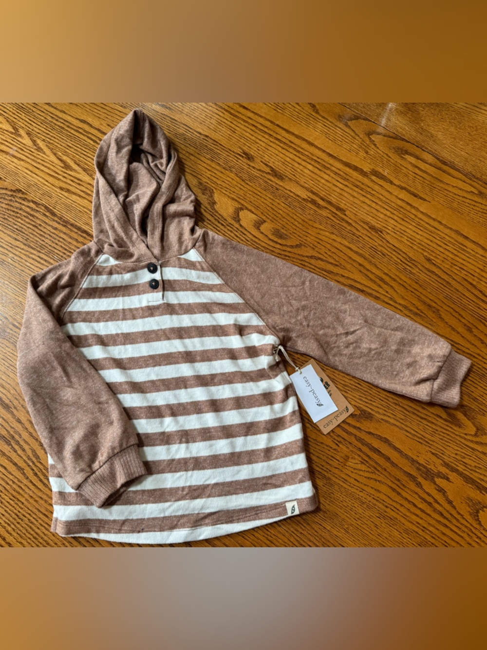 4t easy peasy toddler Kids Striped Hooded Long-Sleeve Top - Rusty Brown & Cream